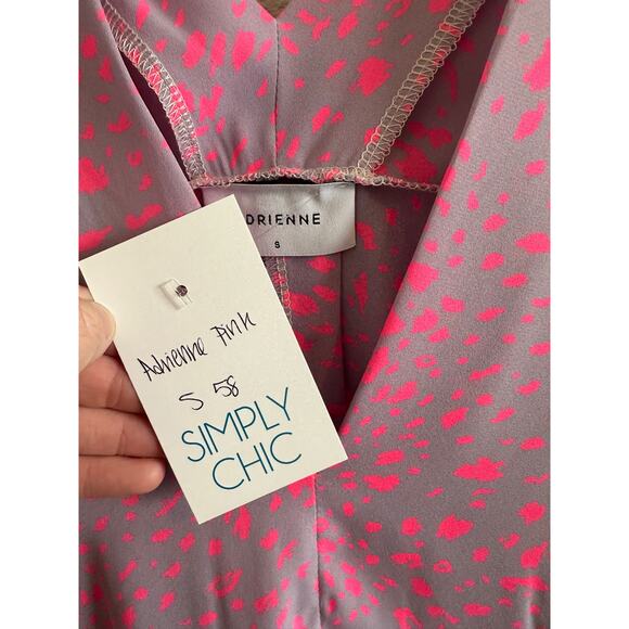 Adrienne Women's Small Purple and Pink Cheetah V-Neck Short Sleeve Blouse - Picture 13 of 13